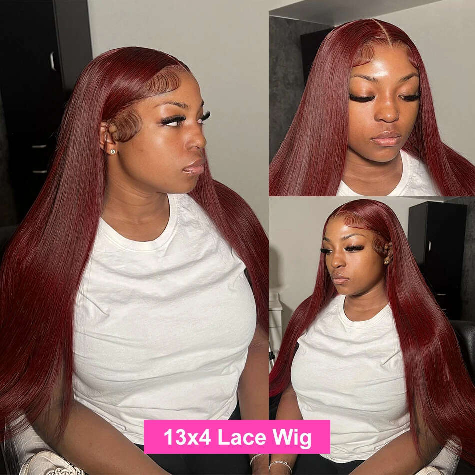 13x4 Reddish Front Human Hair Wigs For Women Brazilian Colored Red Brown Straight Lace Frontal Wig Pre Plucked