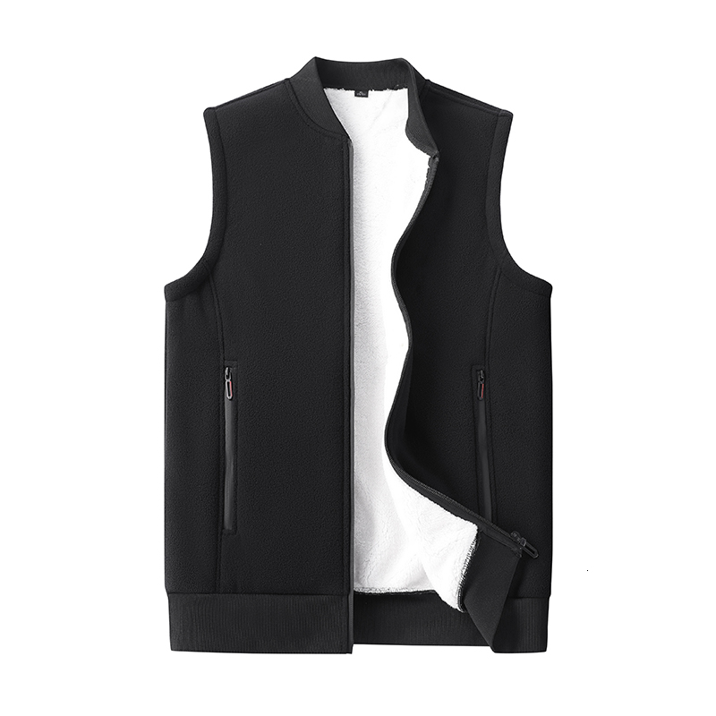 New Autumn Thick Warm Winter Men Solid Stand Collar Polar Fleece Sleeveless Vest Jacket Outdoor Sports Waistcoat Male