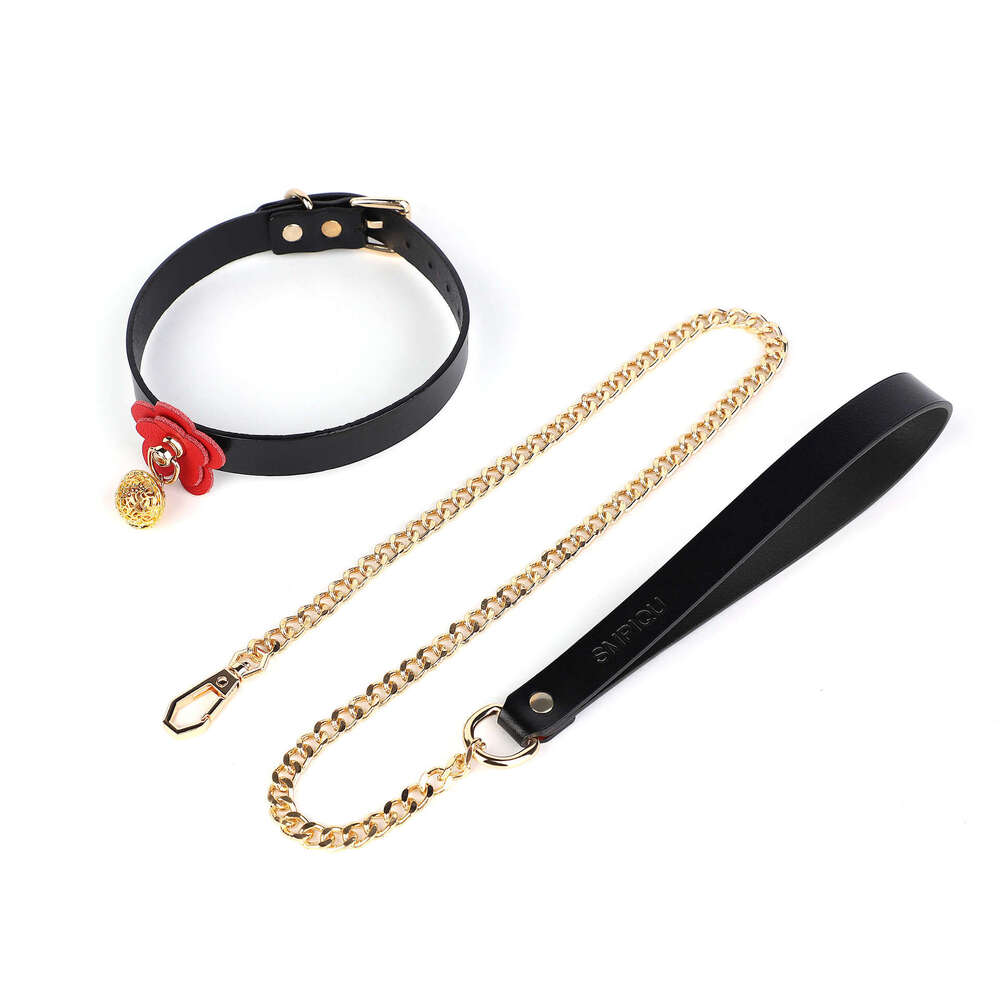 High end SM props, retro leather traction neck cover, flower bell, fun collar, alternative choker, adult products