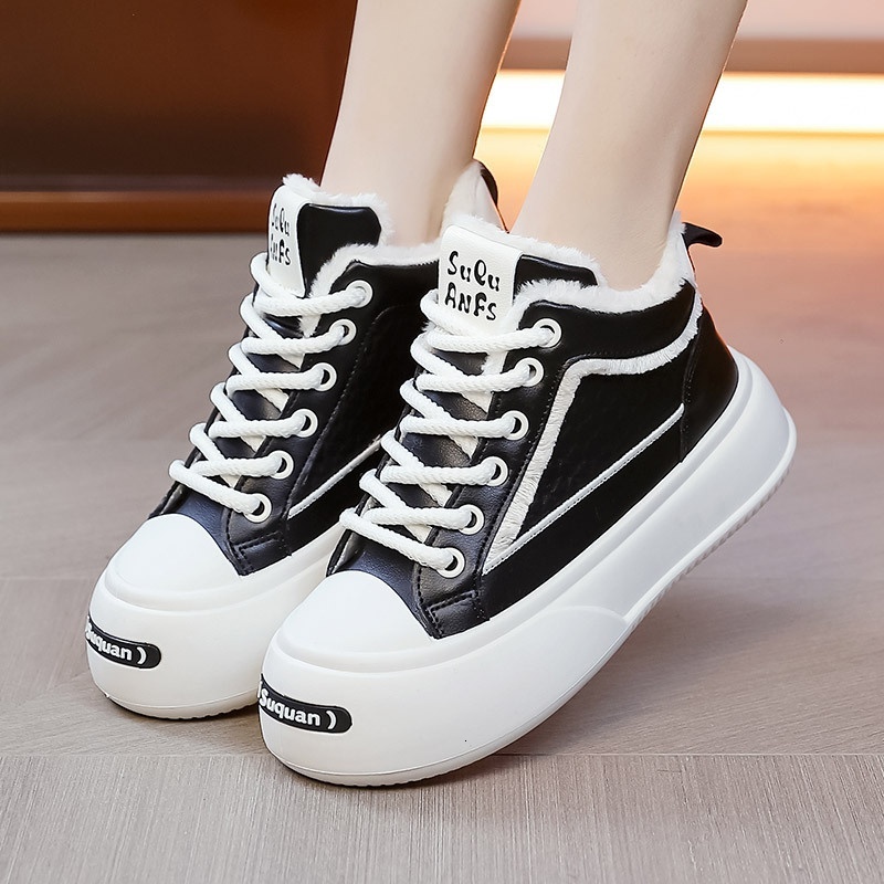 High top white 2023 new winter velvet sports shoes, anti slip thick cotton shoes for women YYN-K1706