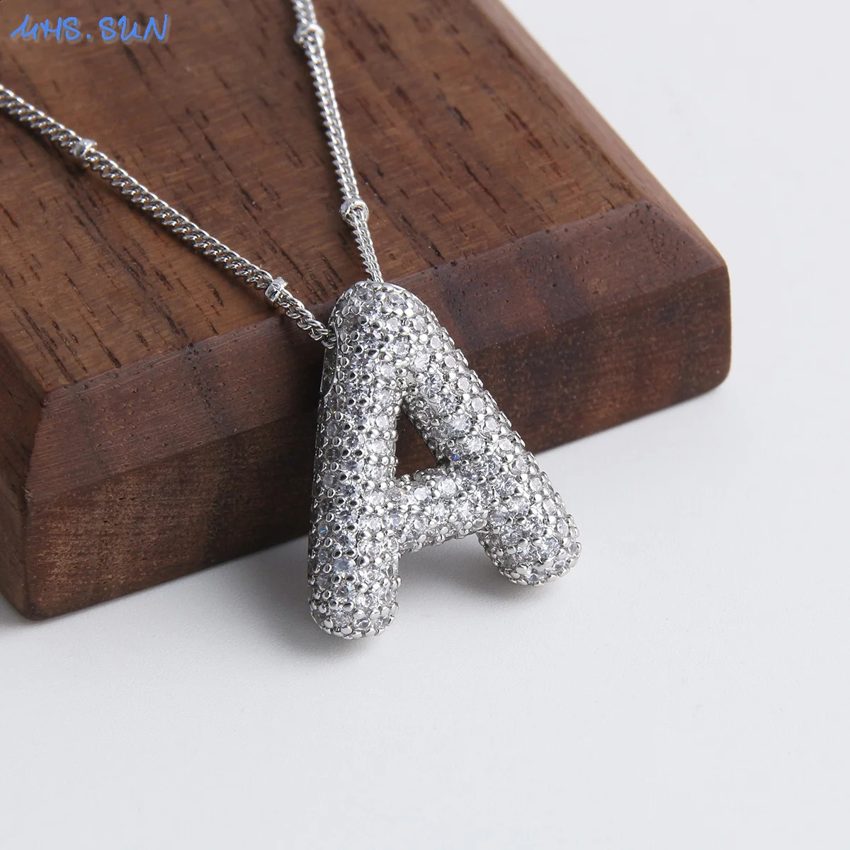 MHS. Sun High Quality Bubble Initial Necklace Letter A-Z Silver Zircon 26 Initial Balloon Pendant 240919
