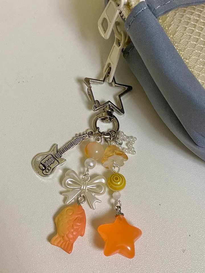aesthetic y2k beaded orange yellow taiyaki fish goldfish star keychainX240919