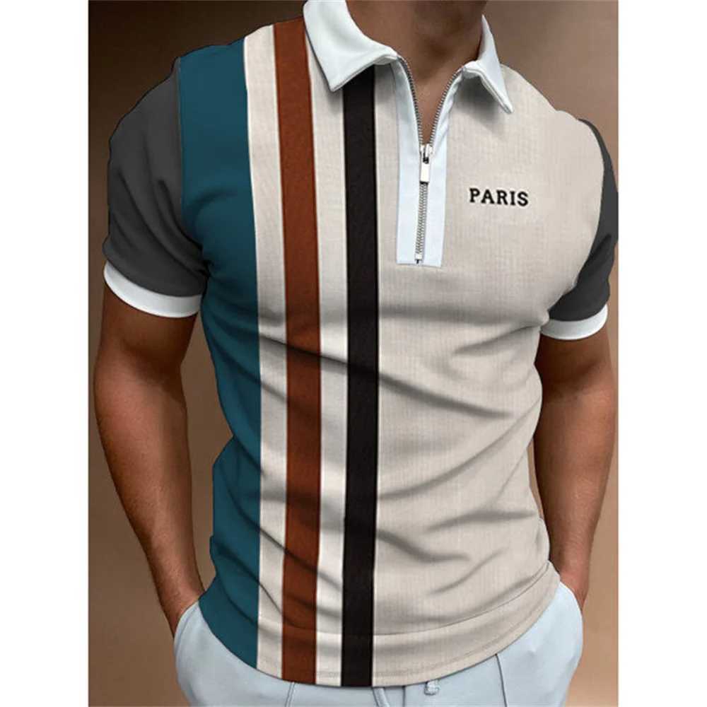 2023 Polo Shirt for Men Summer Mens Tops Daily Short Sleeve Striped Golf Plain Clothing Men Shirts Turn-down Collar Zippers TeeX240920