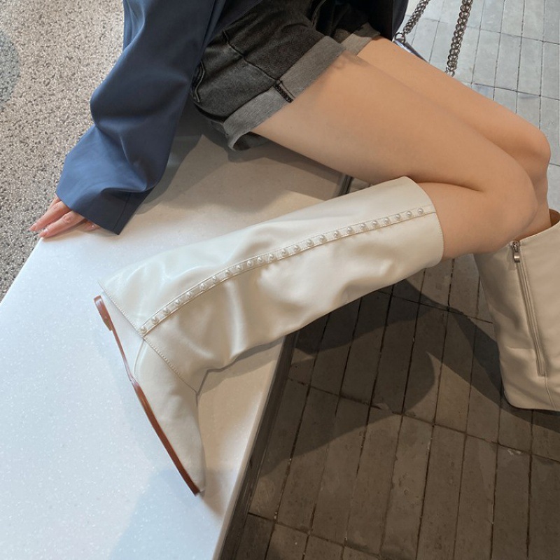 Eilyken Autumn Winter Cosy Pointed Toe Woman Knee-High Boots Slip-On Low Thin Heels Cowboy Ladies Shoes Botas De Mujer