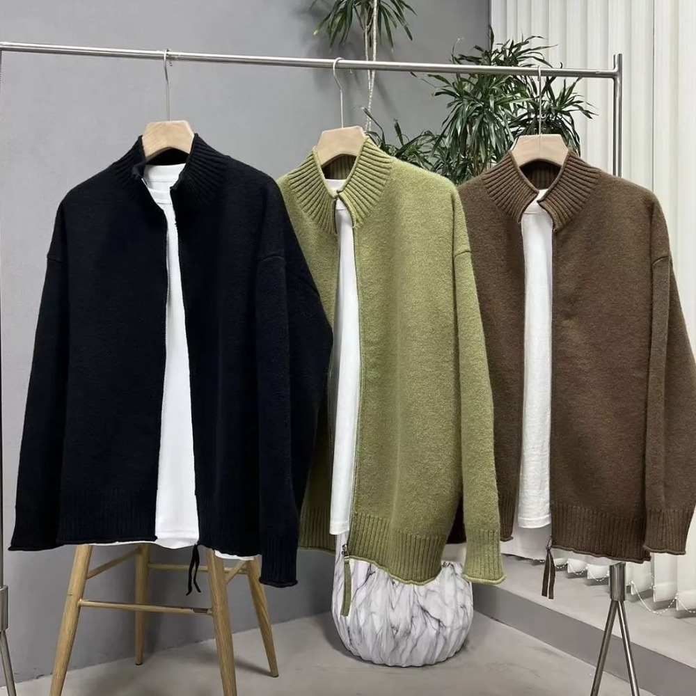 Fashion Slim Fit Knit Cardigan Men Japanese Autum Winter Solid Color Full Zip Up Sweater Casual Coats Jacket Mens Clothes 2024