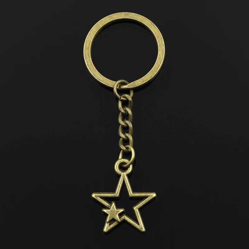 Fashion 30mm Key Ring Metal Key Chain Keychain Jewelry Antique Bronze Silver Color Plated Hollow Double Star 27x21mm PendantX240919