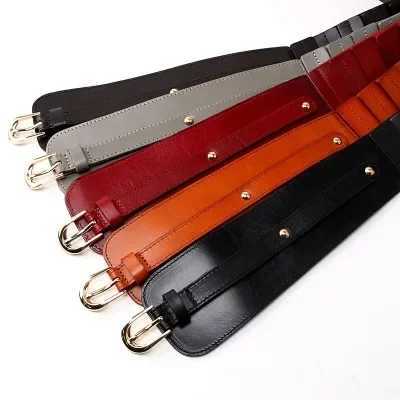 Womens vintage one layer high-quality cowhide leather belt with elastic strap W240920