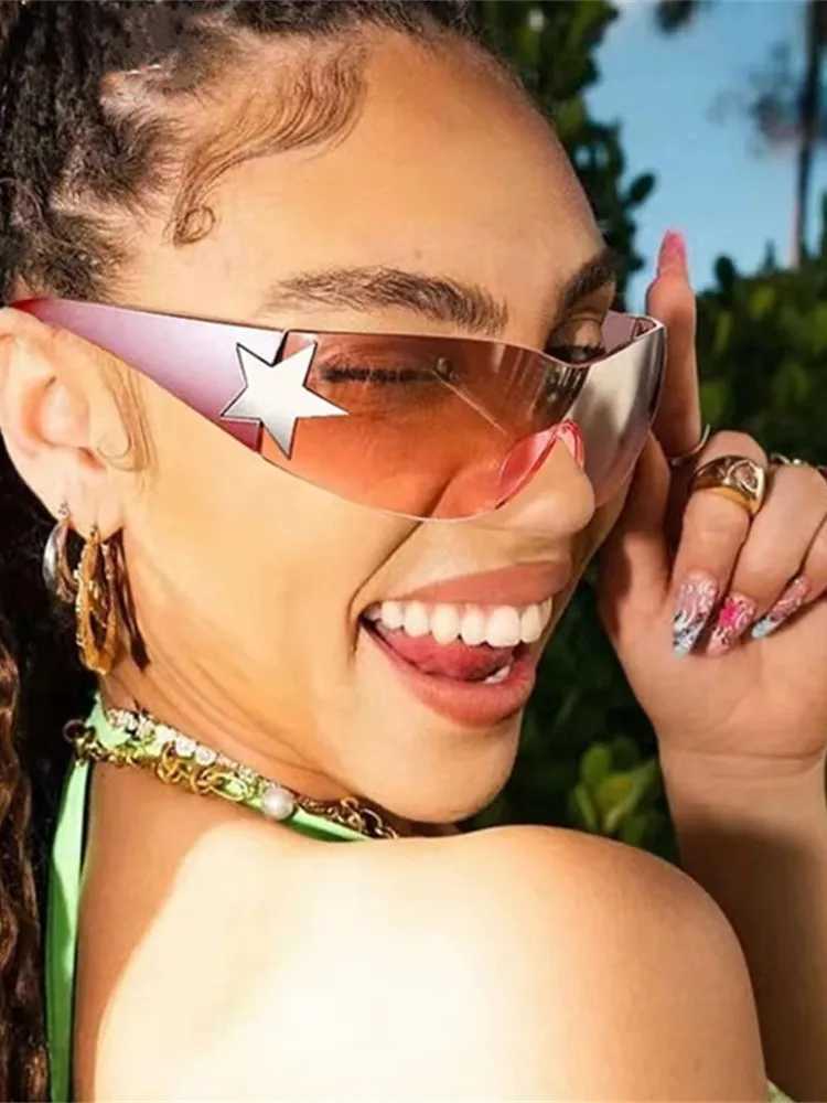 Sports Punk Sunglasses Goggle Y2k Luxury Brand Designer Sun Glasses Shades One Piece Around Eyewear Female Five Star EyeglassesX240920