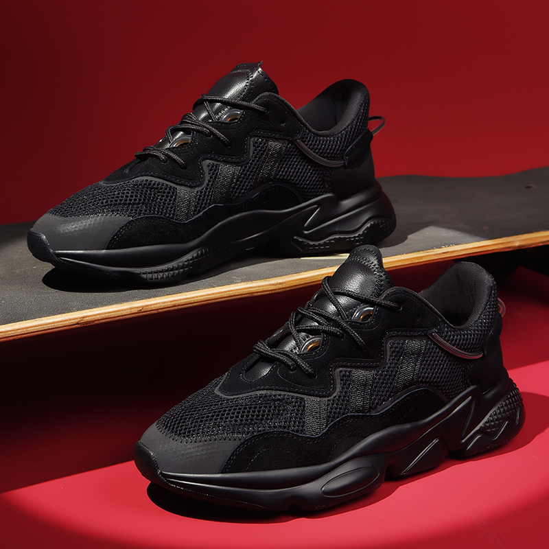 Chunky All-match Running Men Genuine Leather Brand Design Sneakers Thick Sole Fashion Dad Mesh Jogging Sports Shoes a116