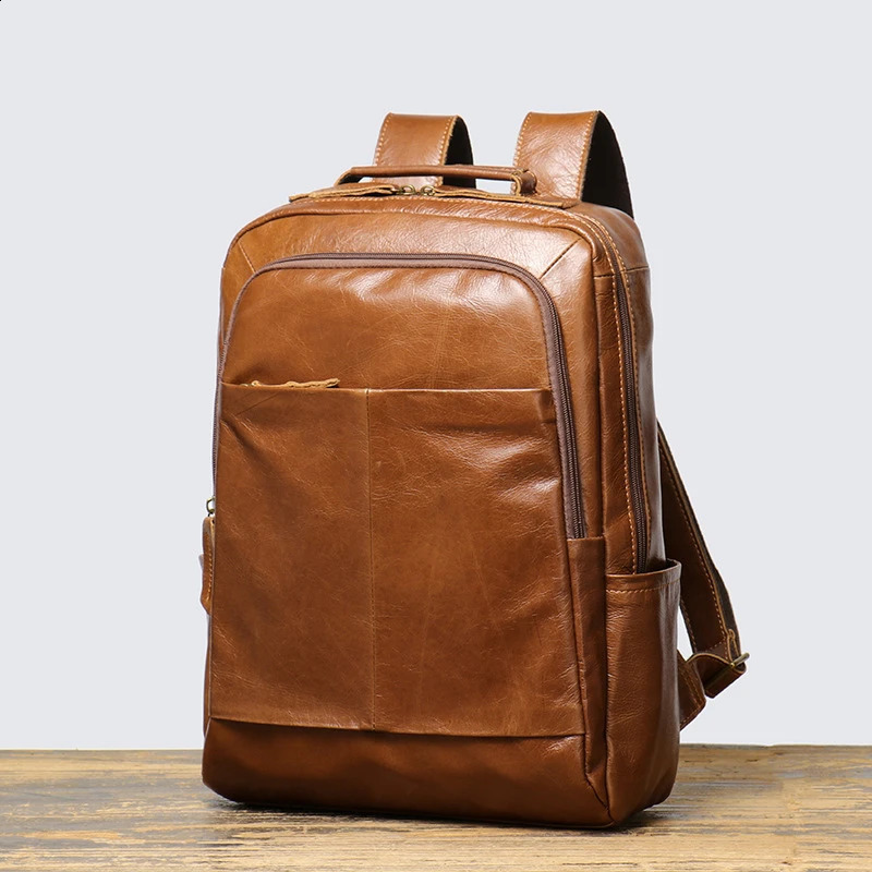 Nesitu high-quality A4 retro brown black top of the line genuine leather 14 inch laptop womens backpack denim travel bag M1037 240918