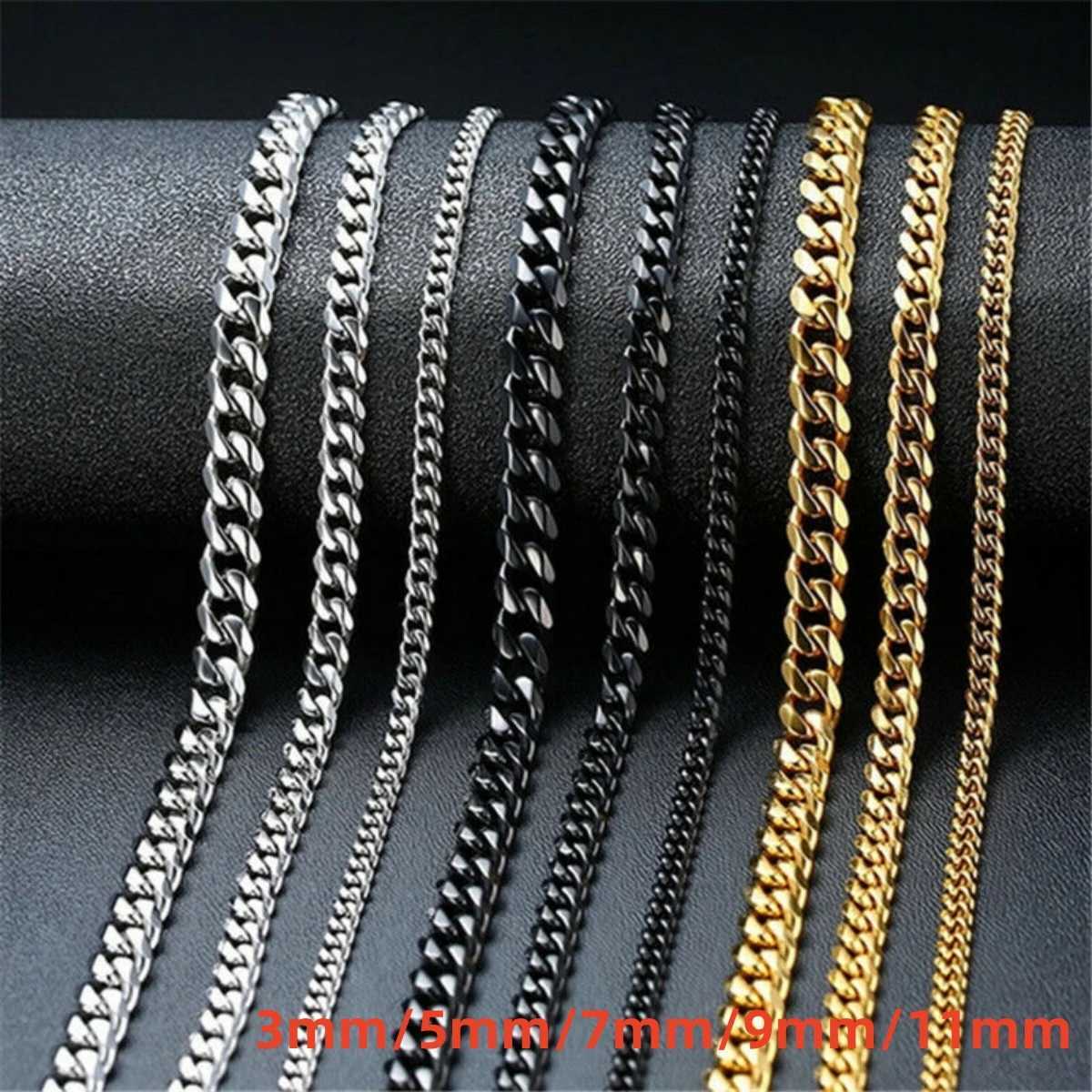 3mm/5mm/7mm/9mm/11mm Stainless Steel Curb Cuban Chain Necklace Link Men Women 18-28X240919