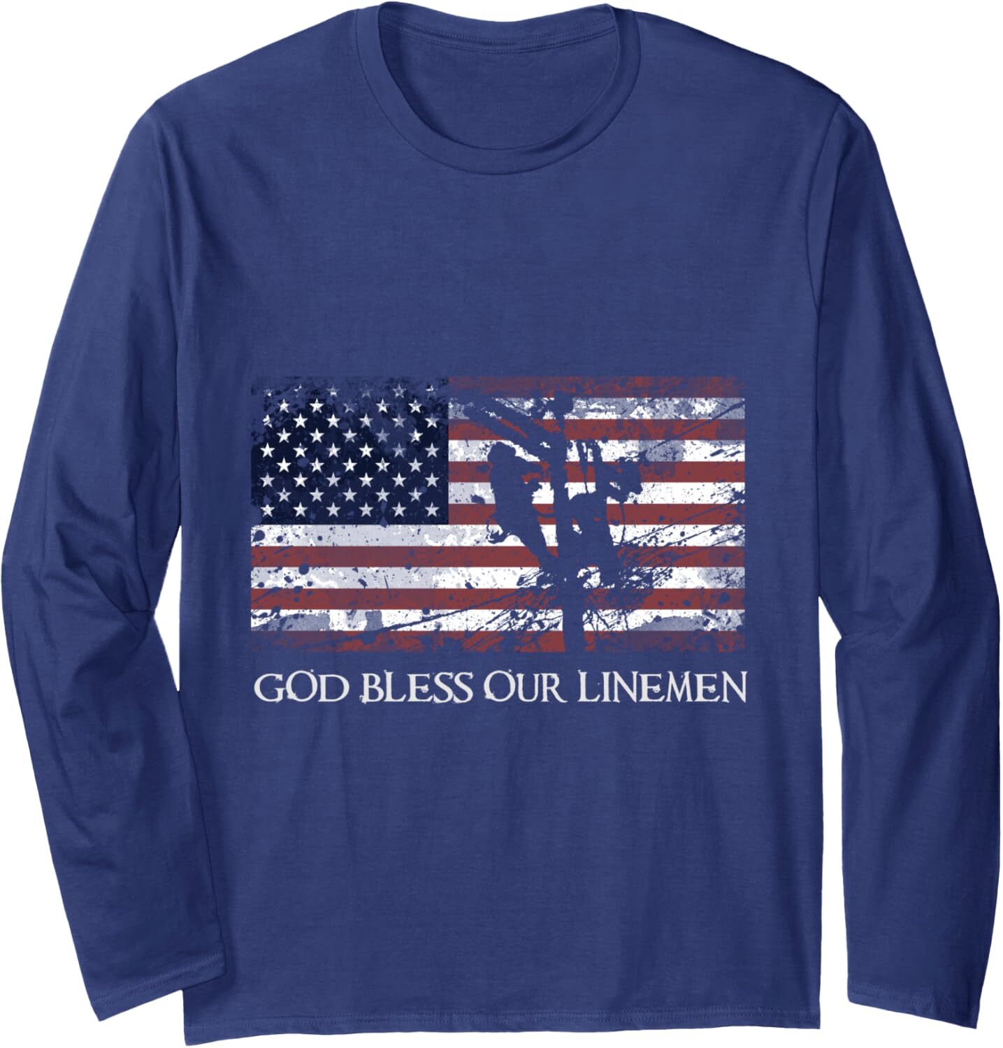 Long Sleeve Shirts for Men sweatshirt God Bless Our Linemen Cool American Lineman Flag Long Sleeve Tee Streetwear Casual tops clothes