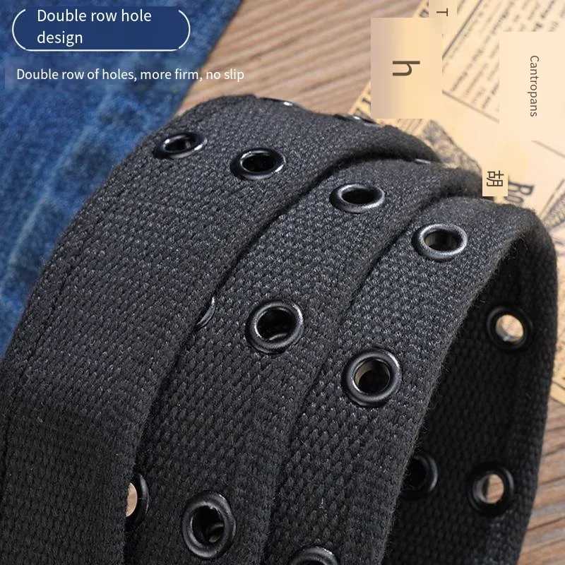 Womens and mens square buckle canvas straps without perforations Korean style fashionable and personalized woven strap trend W240920