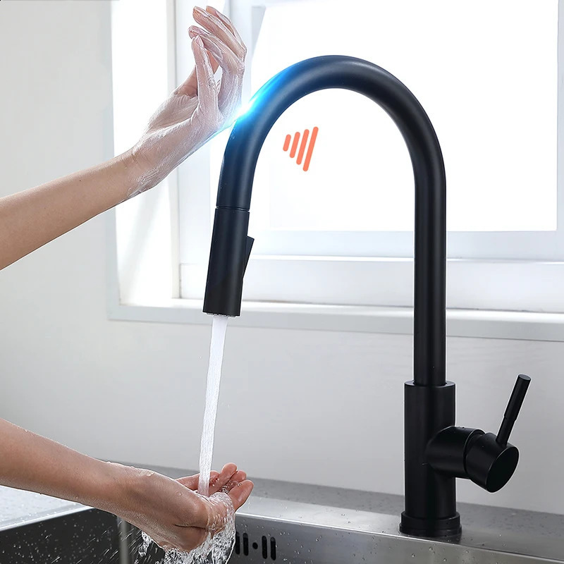 Sensor Kitchen Faucets Black Gold Smart Touch Inductive Sensitive Faucet Mixer Tap Single Handle Dual Outlet Water Modes 1005J 240918