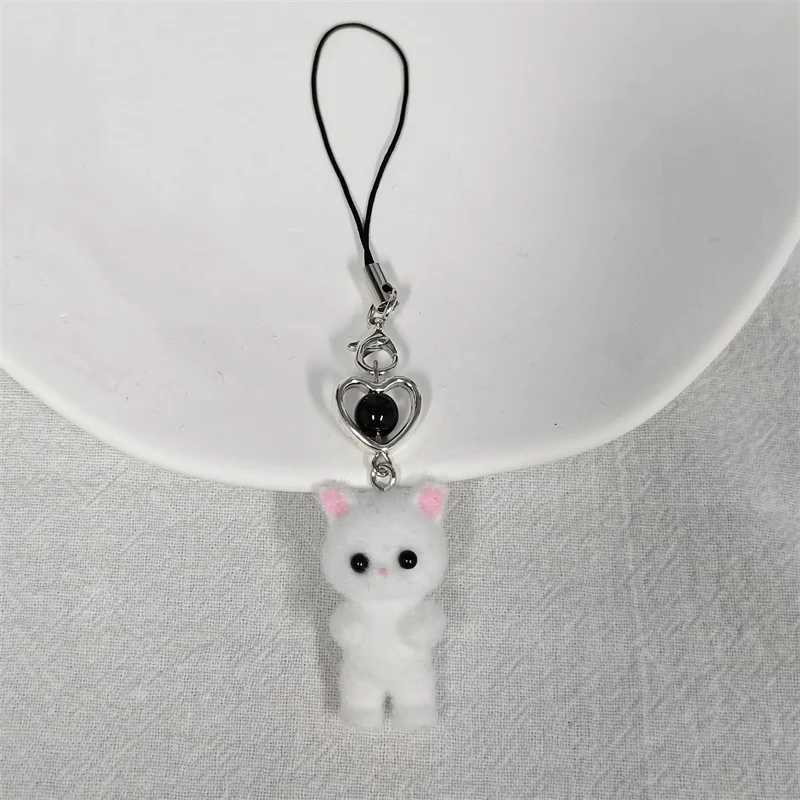 Cute Plush Resin Cat Pendant Keychain For Women Simple Design Mobile Phone Rope Chain Lovely Animal Bag Car Keyring Young GirlsX240919