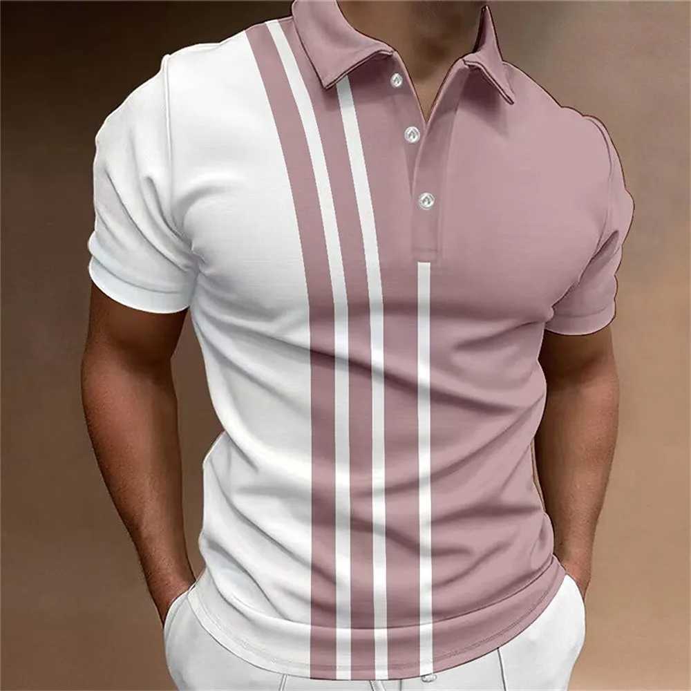 New Summer Best-Selling Mens Polo Shirt Collar Short-Sleeved Pullover Casual Sports Button Stripe Collar Trend T-ShirtX240920