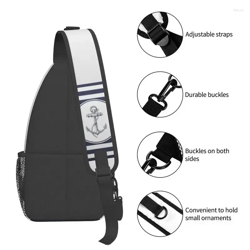 Backpack Custom Blue Stripes Nautical Anchor Sg Crossbody Chest Bag Men Fashion Shoulder For Camping Biking b54a 4