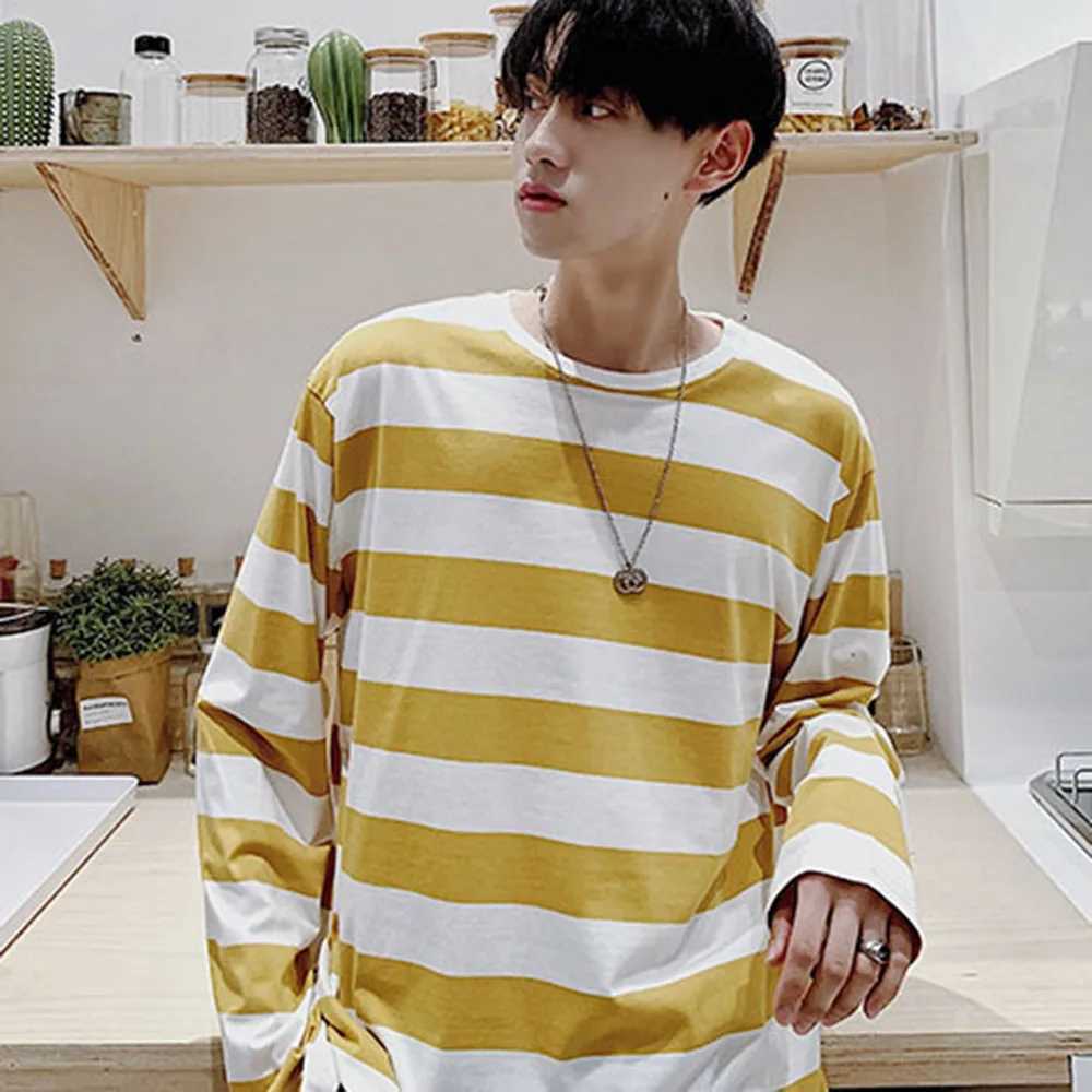 Spring Autumn Striped T Shirts Men Casual Long Sleeve Tshirt Male Loose Pullovers Tops Man Winter T-shirt For Men ClothingX240919