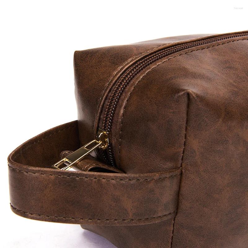 Cosmetic Bags Vintage Leather Bag Toiletry Storage Travel Organizer For Men Women Casual Handbag MakeUp