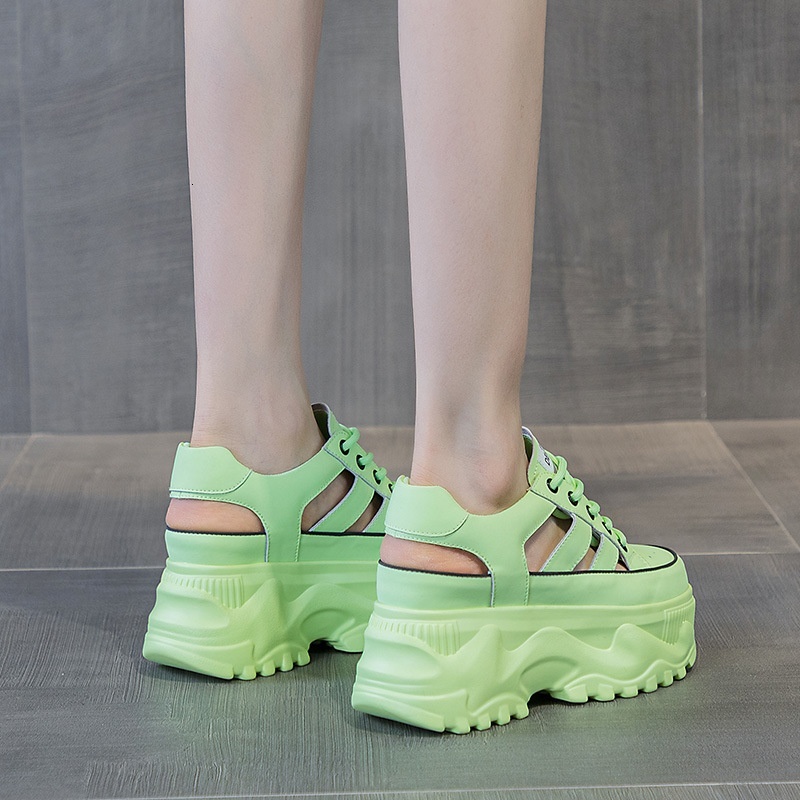 Summer New Fashion Casual Sandals Hole with Elevated Inner Height Women's 8CM Thick Sole Hollow Breathable Small White Shoes