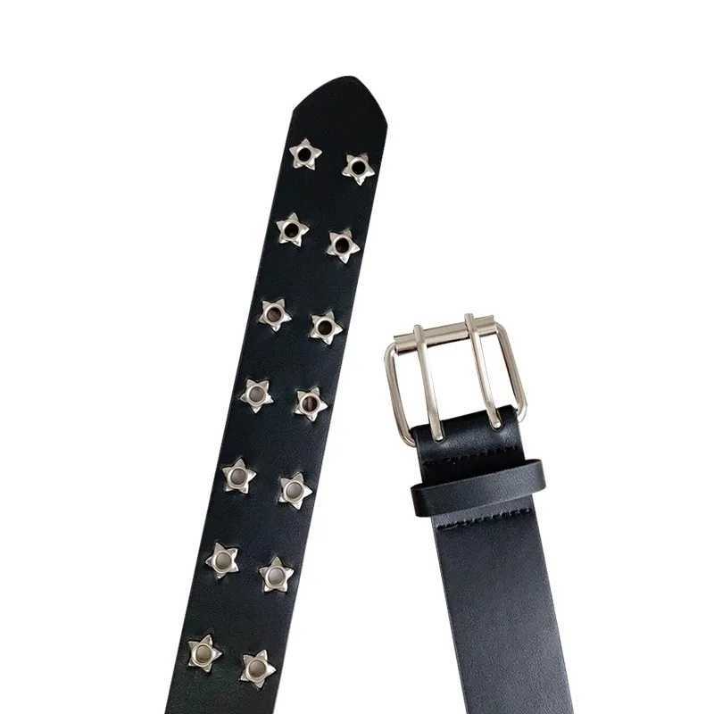 European and American hollow punk casual womens belt fashion star eye decoration double row belt womens jeans belt W240920