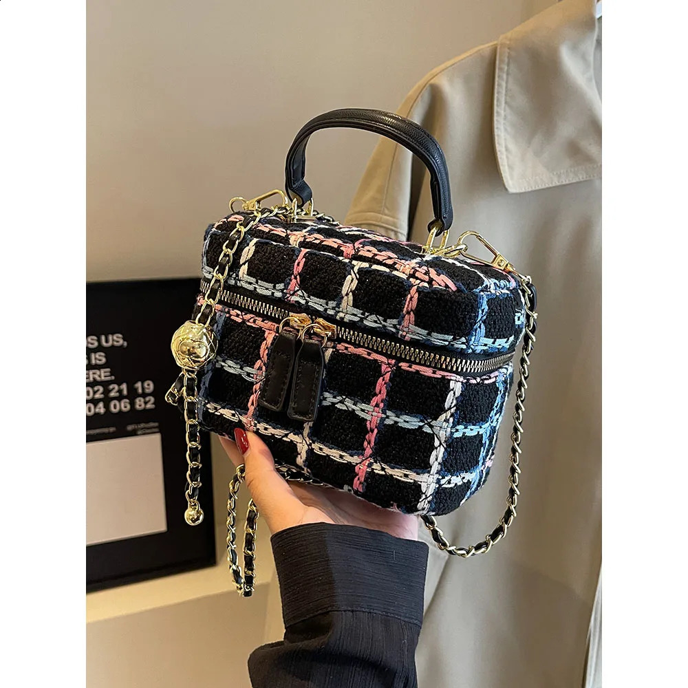 Fashion Plaid Print Tweed Crossbody for Women Casual Versatile Female Shopping Chain Shoulder Pack Large Capacity Handle Bag 240913 470f 4
