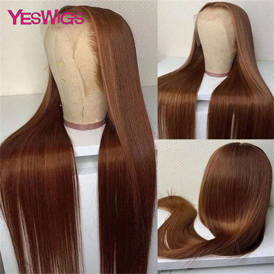 HD 13x4 Chocolate Brown Front Colored Human Hair Wigs For Women 13x6 Brazilian Straight Transparent Lace Frontal Wig
