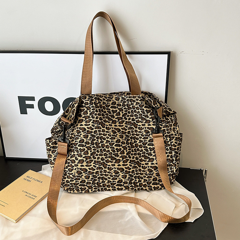 Women's New Shoulder Leopard Print Casual Shopping Large Capacity European and American Fashion Solid Color Tote Bag