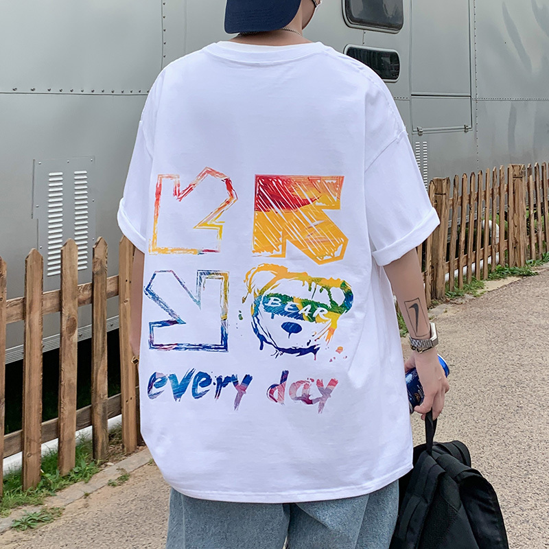 High quality 7.4oz 210gsm men's shoulder down large graffiti print short sleeved summer cotton top casual T-shirt