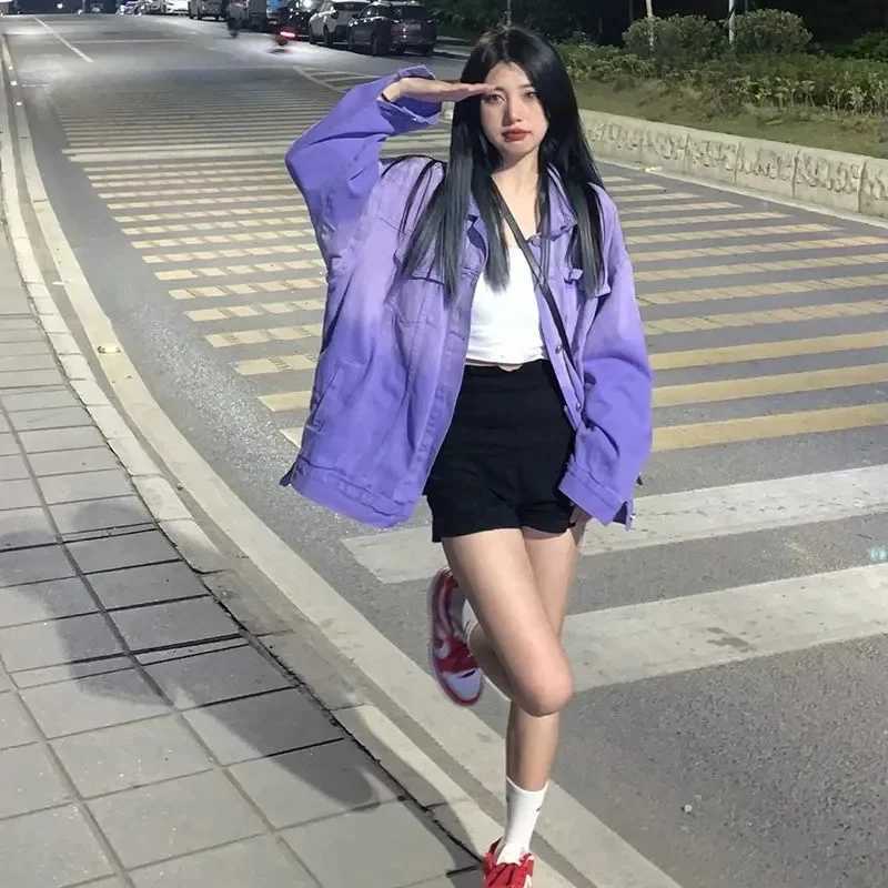 Purple Gradient Denim Jacket For Women 2023 New Korean sion Loose And Versatile Niche Fashion High-end And Versatile Jacket P165X240920