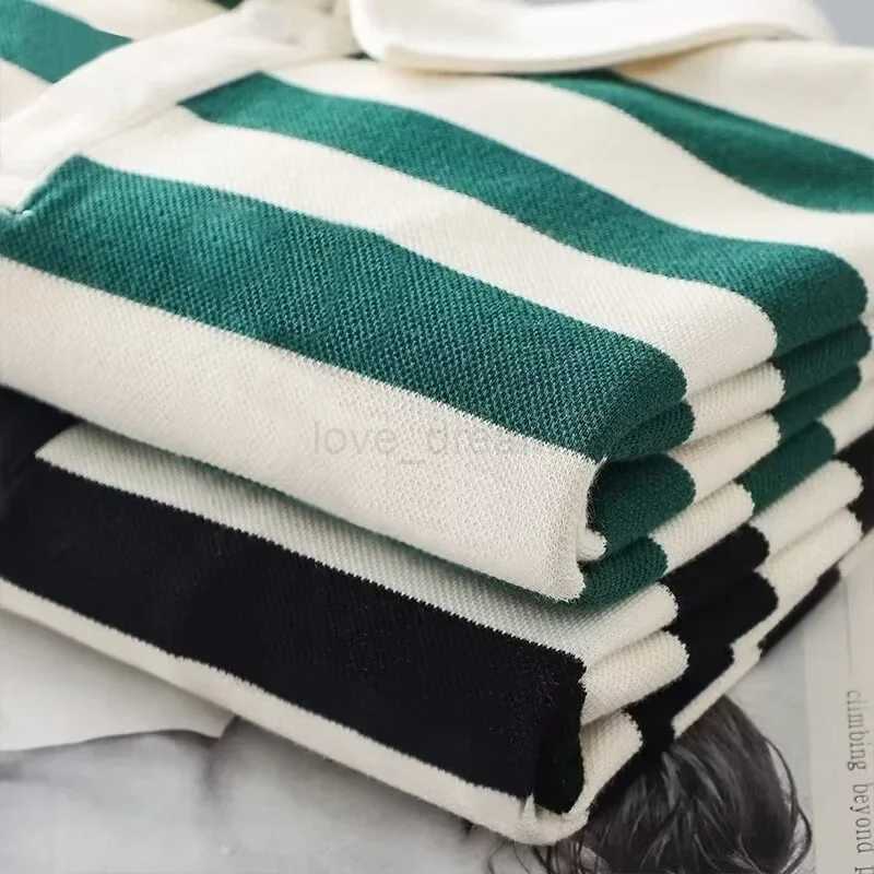 Summer Hong Kong Style Striped Short Sleeve Polo Shirt Mens New Heavy Duty Lapelt Casual Half Sleeve Mens TopXJ240920