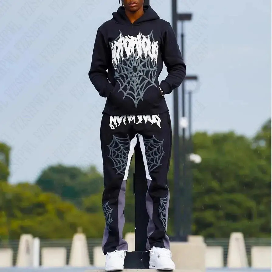 2 Piece Set Tracksuit Men Y2k Sweatpants and Women Streetwear Hip Hop Casual Oversized Hoodie Sweatershirt 240914