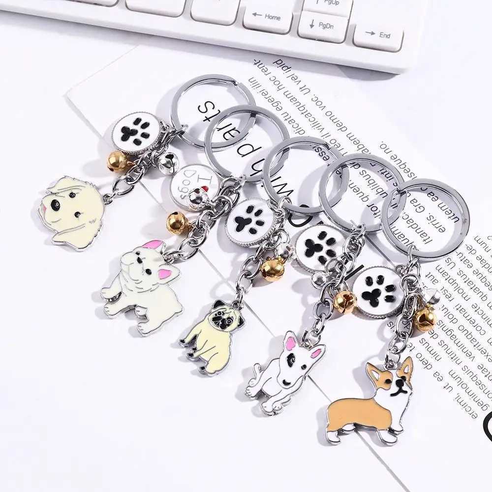 Lover Gift White Animal Bell Husky Teddy Dog Golden Retriever Dog Keychain Pet Keychain Dog Pendant Pet KeyringX240919