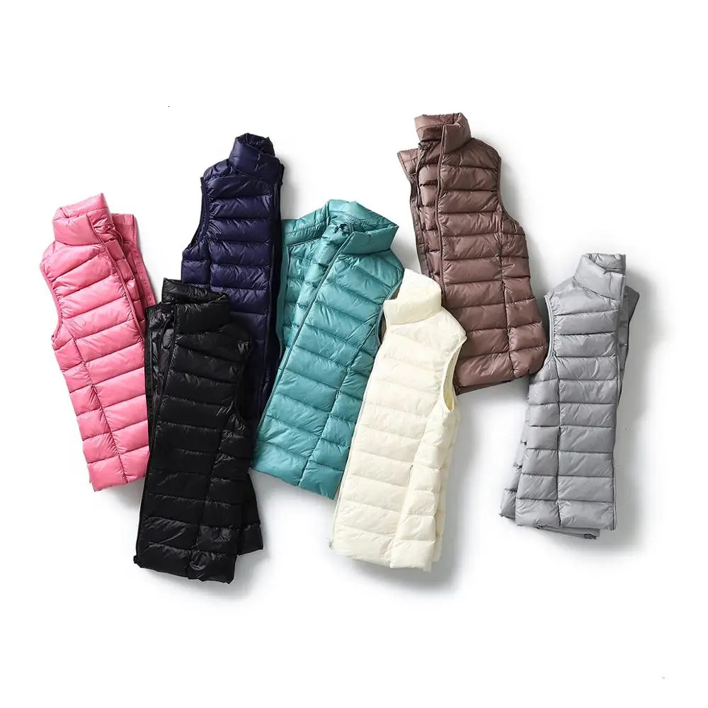 Ultra Light Slim Coat Women Winter Stand Collar Thin Jacket Windproof Padded Waistcoat Sleeveless Portable Duck Down Vest
