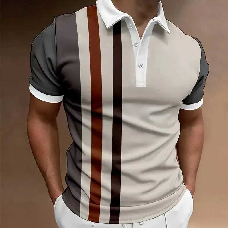 Classic Mens Polo Shirt Summer Stripes Print Short Sleeve Tee Shirts Casual Business Button Tees Tops Fashion Polo Shirts LapelX240920