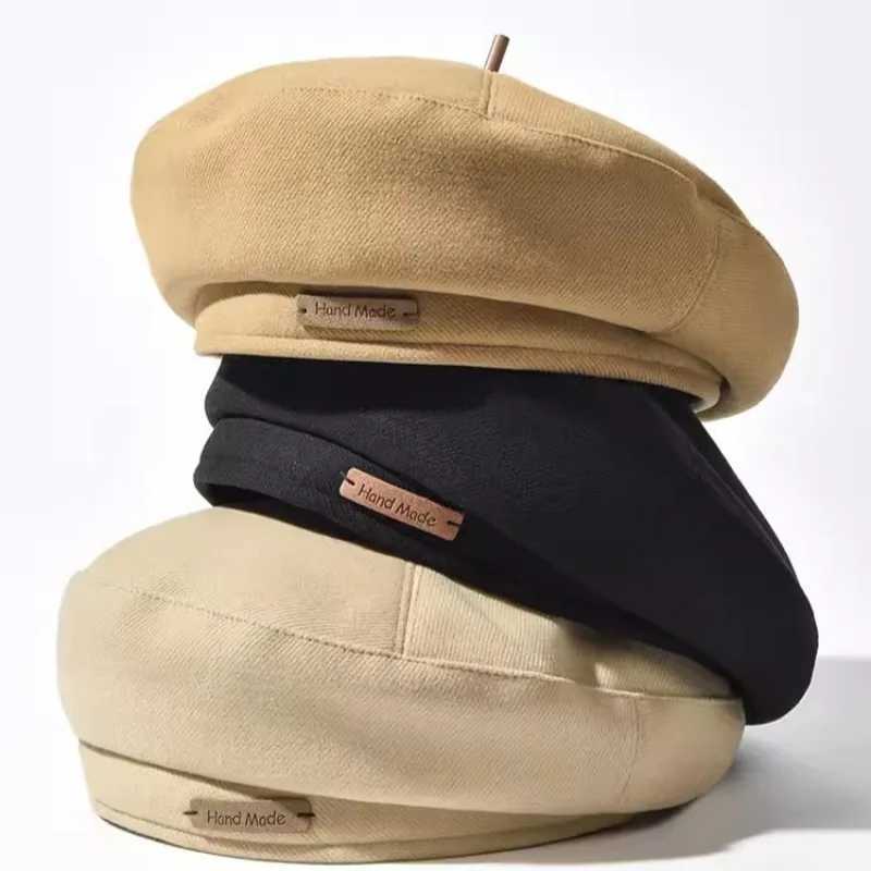 Retro Elegant Women Woolen Beret Female Cold Autumn Handmade Berets Khaki Black Artist Hat Girls Winter Delicate Texture CapX240919