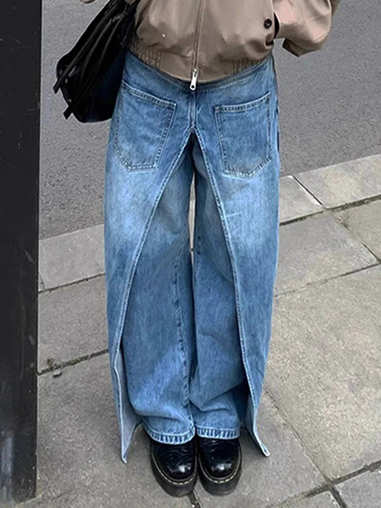 WCFCX STUDIO Chic n Baggy Jean High Waisted Wide Leg Pants Retro Streetwear Fashion Harajuku Straight Denim Trousers 240912