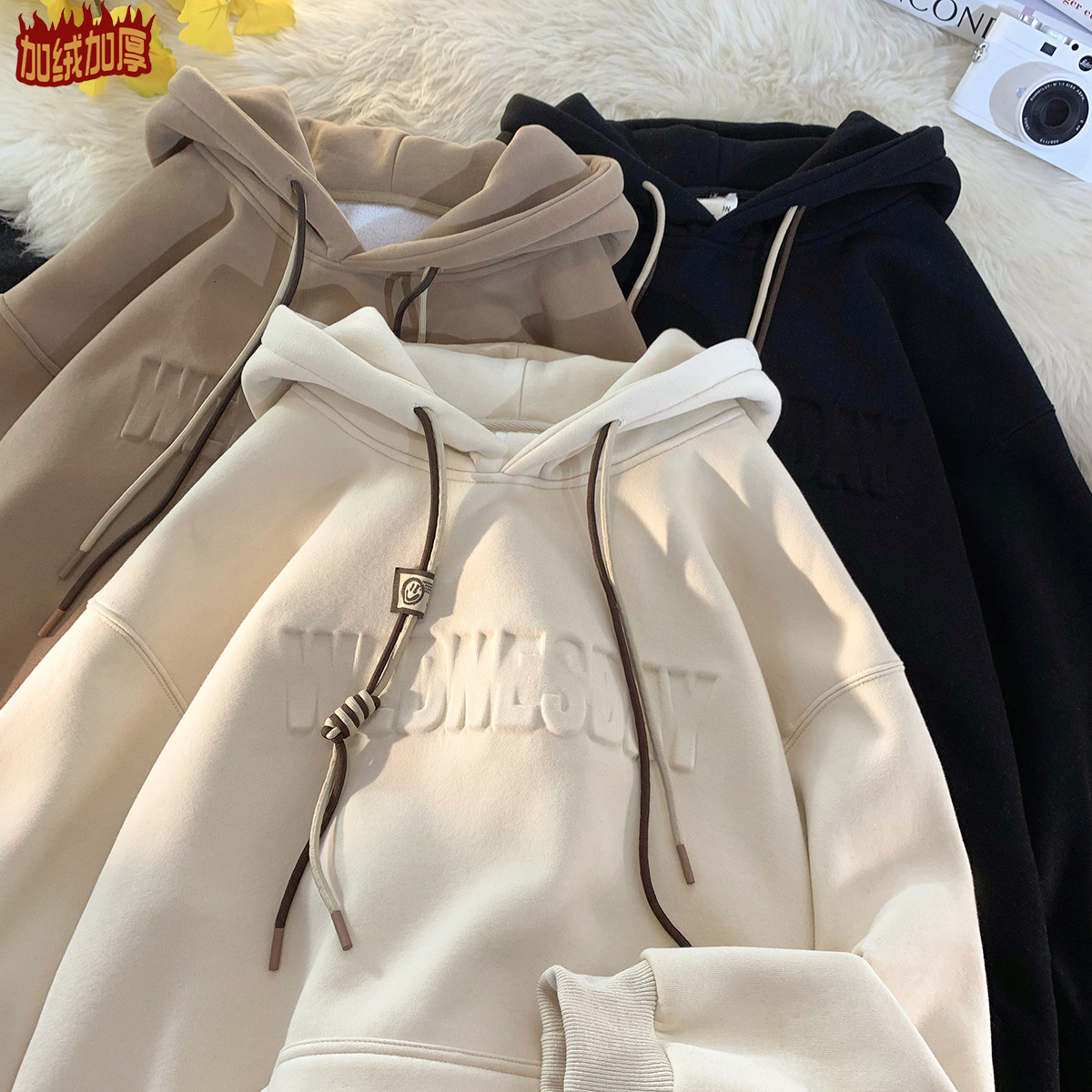 Sweater men's plush thickened 500g steel printed jacket autumn and winter vibe high street hoodie