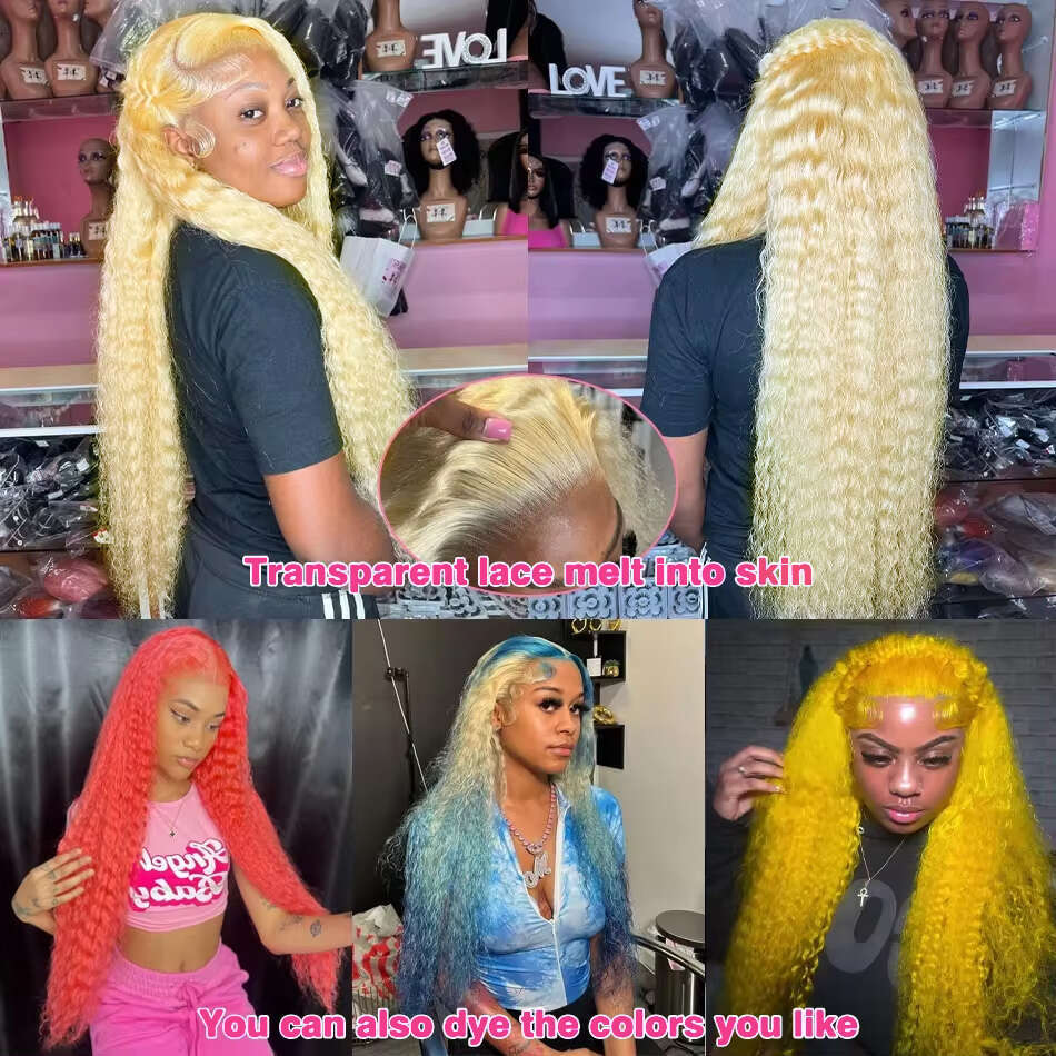 13x4 Deep Wave 613 Honey Blonde 180 Density Frontal Wigs 30 Inches Transparent 13x6 Curly Colored Lace Front Human Hair Wig