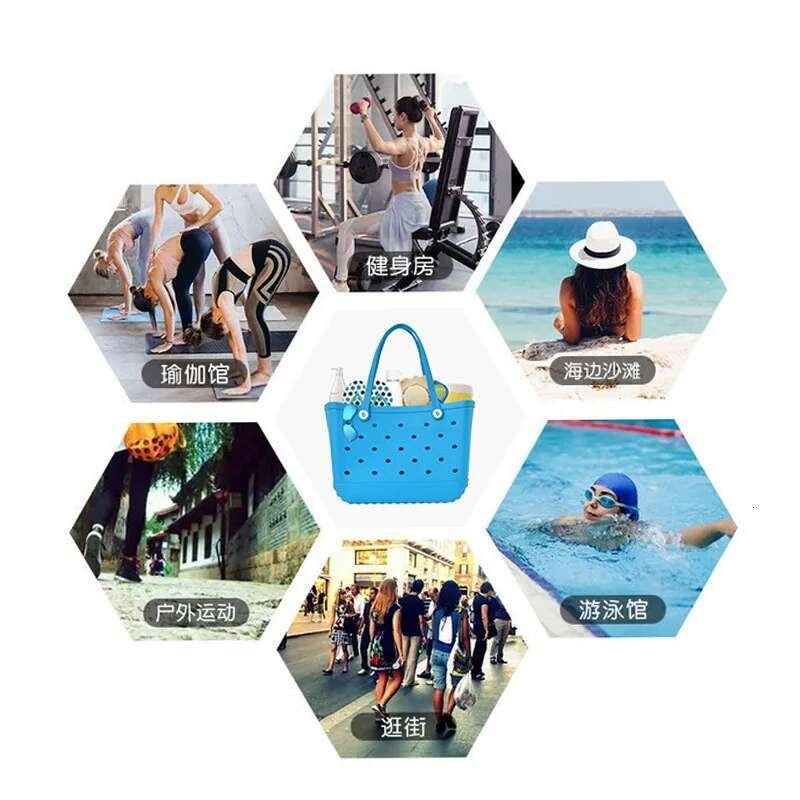 Extra Large Bogg Storage Summer EVA Beach Bag Basket Women Picnic Tote Holes Waterproof Handbag Pouch Shopping Shoulder