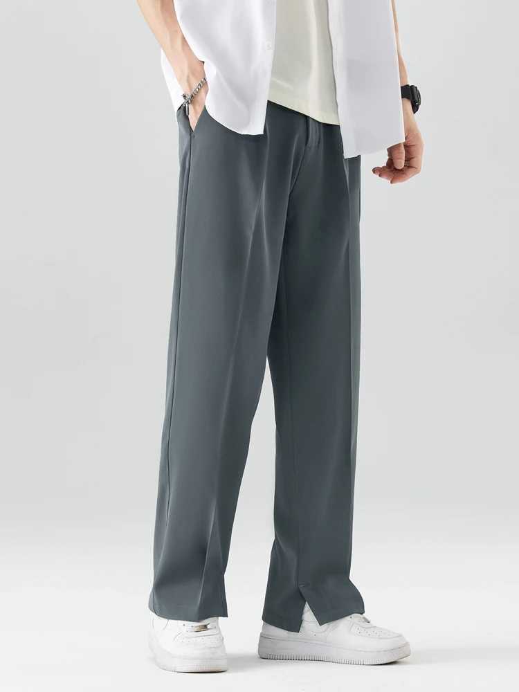 2023 New Summer Casual Mens Breathable Polyester Korean Fashion Semi Wideband Waist Relaxation Strap Trouser W250411