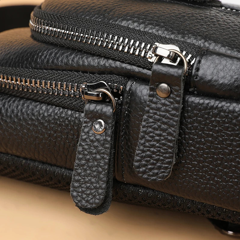 100% genuine leather mens chest bag shoulder messenger transparent handbag 240919