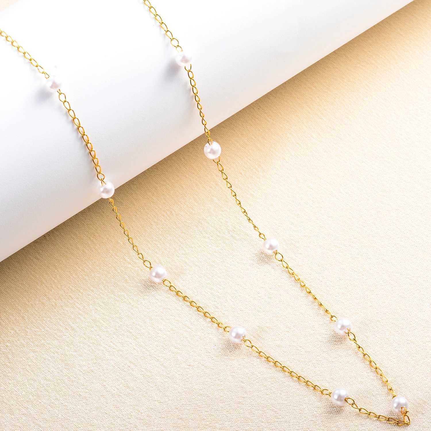 Gold Color Plated Stainless Steel Simple Pearl Choker Necklace Handmade Bead Chain Necklace Waterproof For Women Fashion JewelryX240919