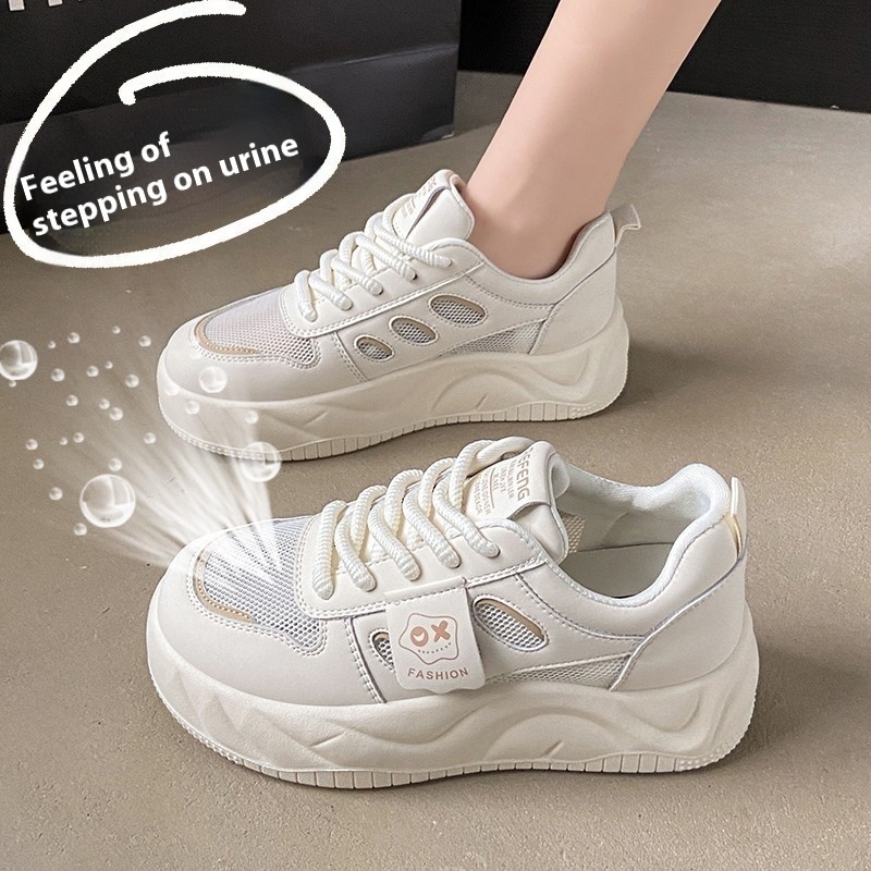 Thick soled bread for women 2024 new versatile height increasing spring casual board shoes, black women's shoes