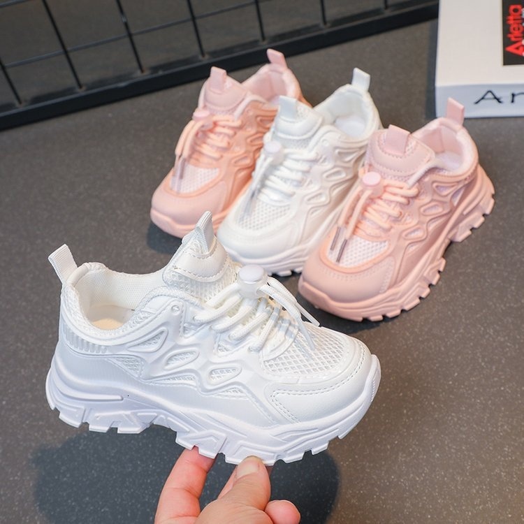 sports Spring and Autumn new mesh breathable mid size children's casual Girls' dad Children's white shoes trendy