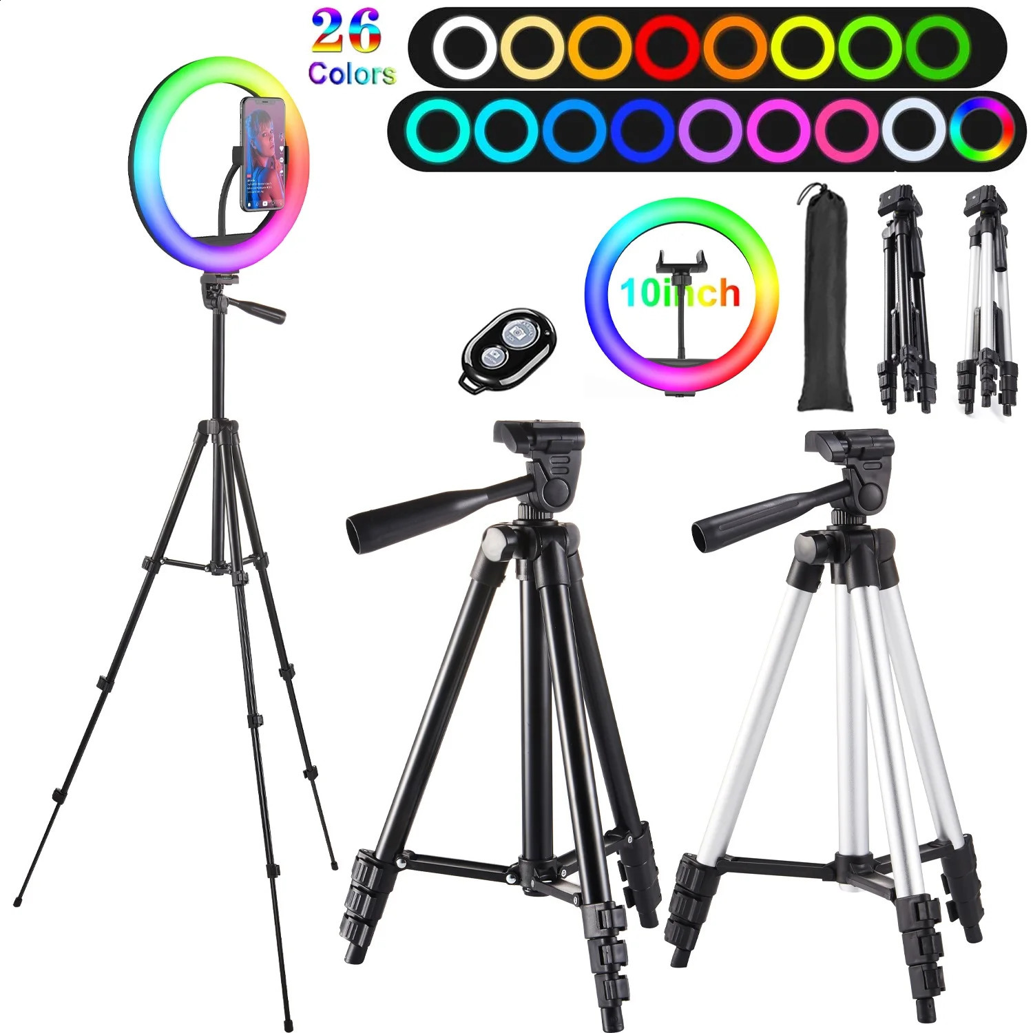 10 inch RGB selfie ring light tripod LED fill light pography ring light phone holder circular light tripod streaming media YouTobe 240909