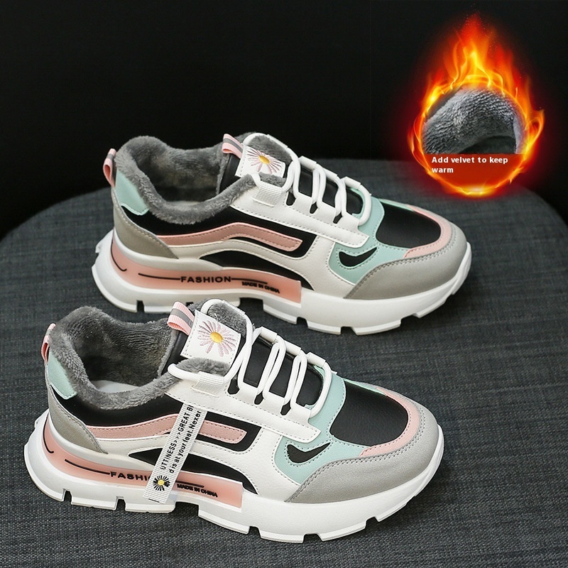 Cotton female students Korean version 2024 new winter anti slip warm cotton with thick velvet dad shoes for women NK97