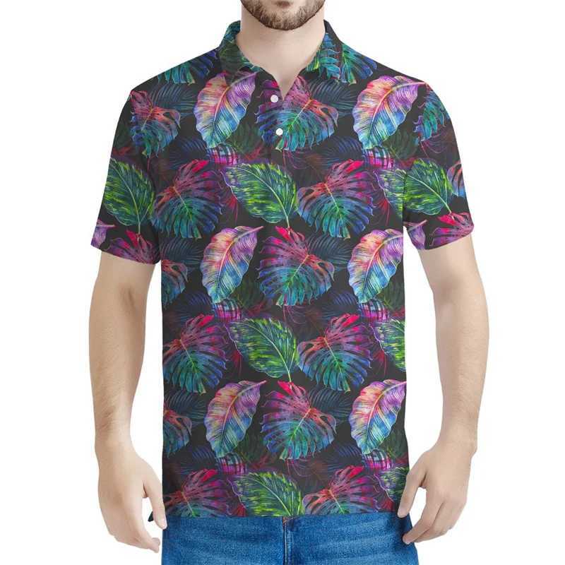 Blossom Tropical Leaves Pattern Polo Shirt Men 3D Printed Hawaiian T-shirt Summer Streetwear Short Sleeve Tops Lapel Tee ShirtsX240920