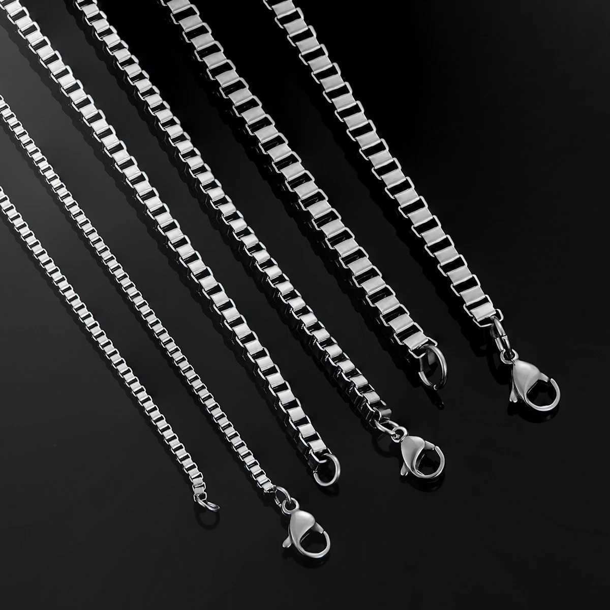 Hip Hop 2mm/3mm/4mm Thickness Box Link Chain Stainless Steel Classical Punk Style Necklace for Men Women Jewelry 14 to 40 InchesX240919