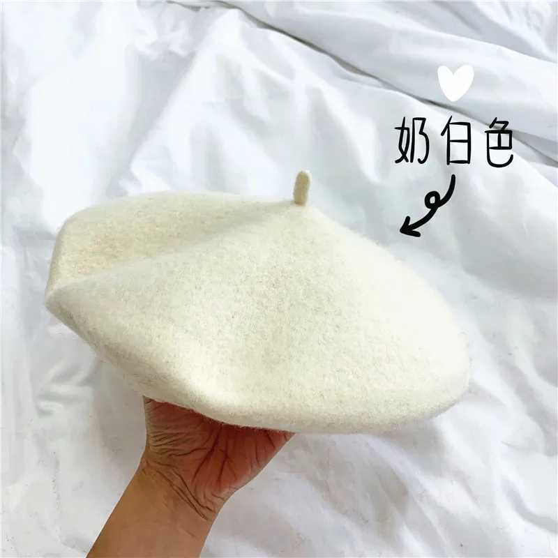 New Adult Casual Wool berete hats Woolen Artist hat Thick warm Flat French Pumpkin capsX240919